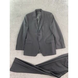 Calvin Klein Suit 40 R Black Wool Striped Designer Premium Jacket Pants 35x31
